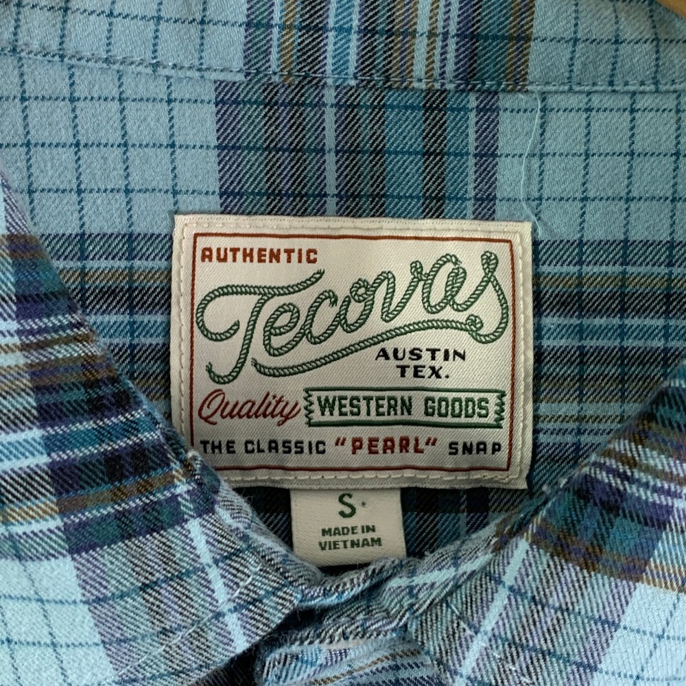 Tecovas Pearl Snap Shirt Men Small Blue Plaid Western Cowboy Gaucho Flannel - Picture 2 of 10